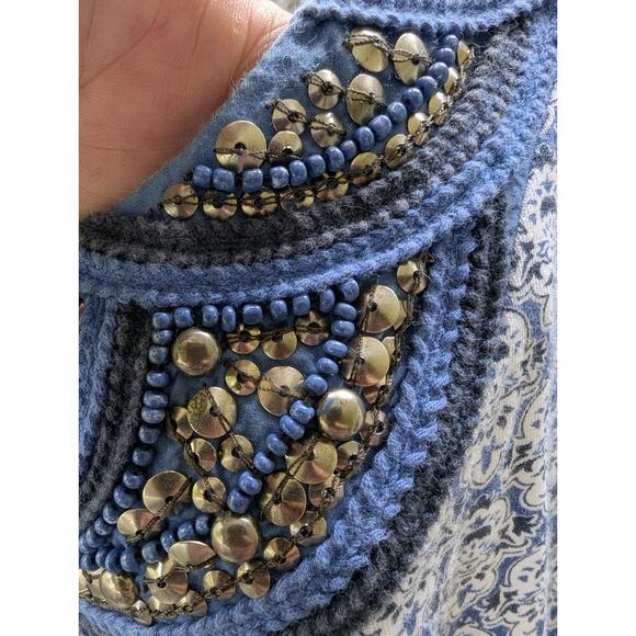 Charter Club Dress Womens Small Blue Embellished Tank Dress Gathered Waist Midi - Picture 8 of 8